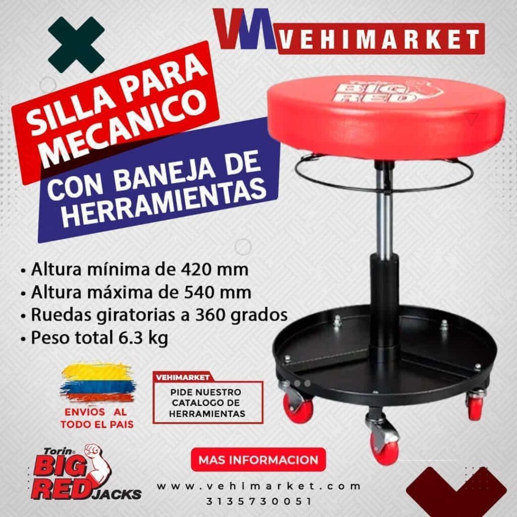 Silla Mecanico Con Bandeja Herramienta Big Red