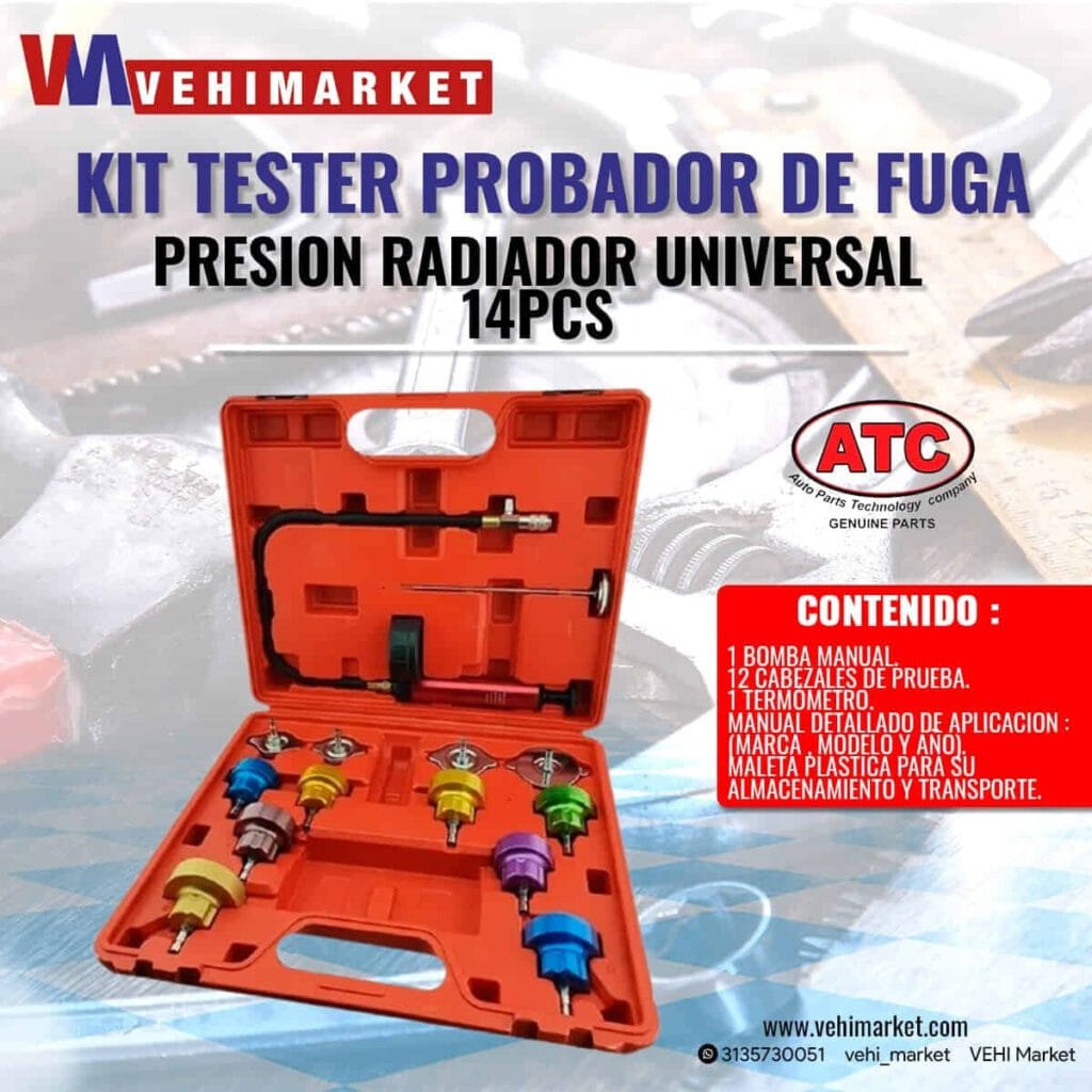 Kit Tester Probador de Fuga Presión Radiador Universal 14Pcs