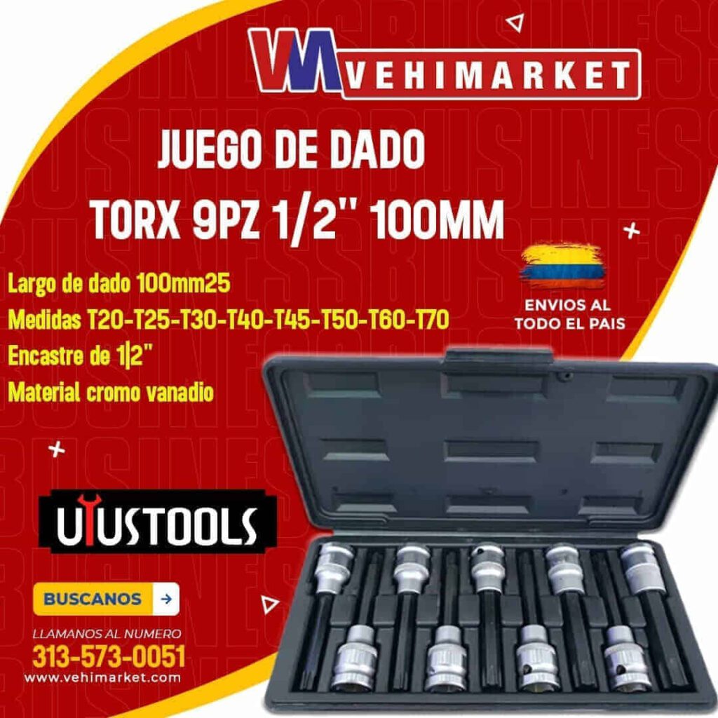Juego De Dados Torx 9pcs 1/2'' 100mm Uyustool