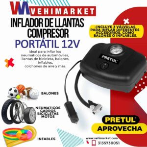 Inflador De Llantas Compresor Portartil 12v Pretul