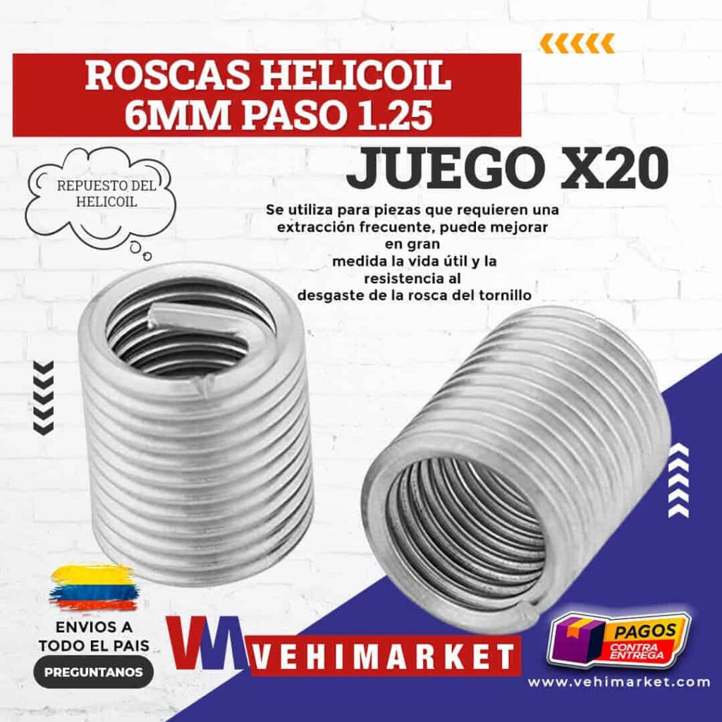 Roscas Helicoil 6mm Paso 1.25 Juego X20