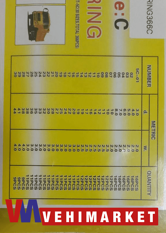 Estuche de Orings Milimetrada Caja Amarilla 366 piezas