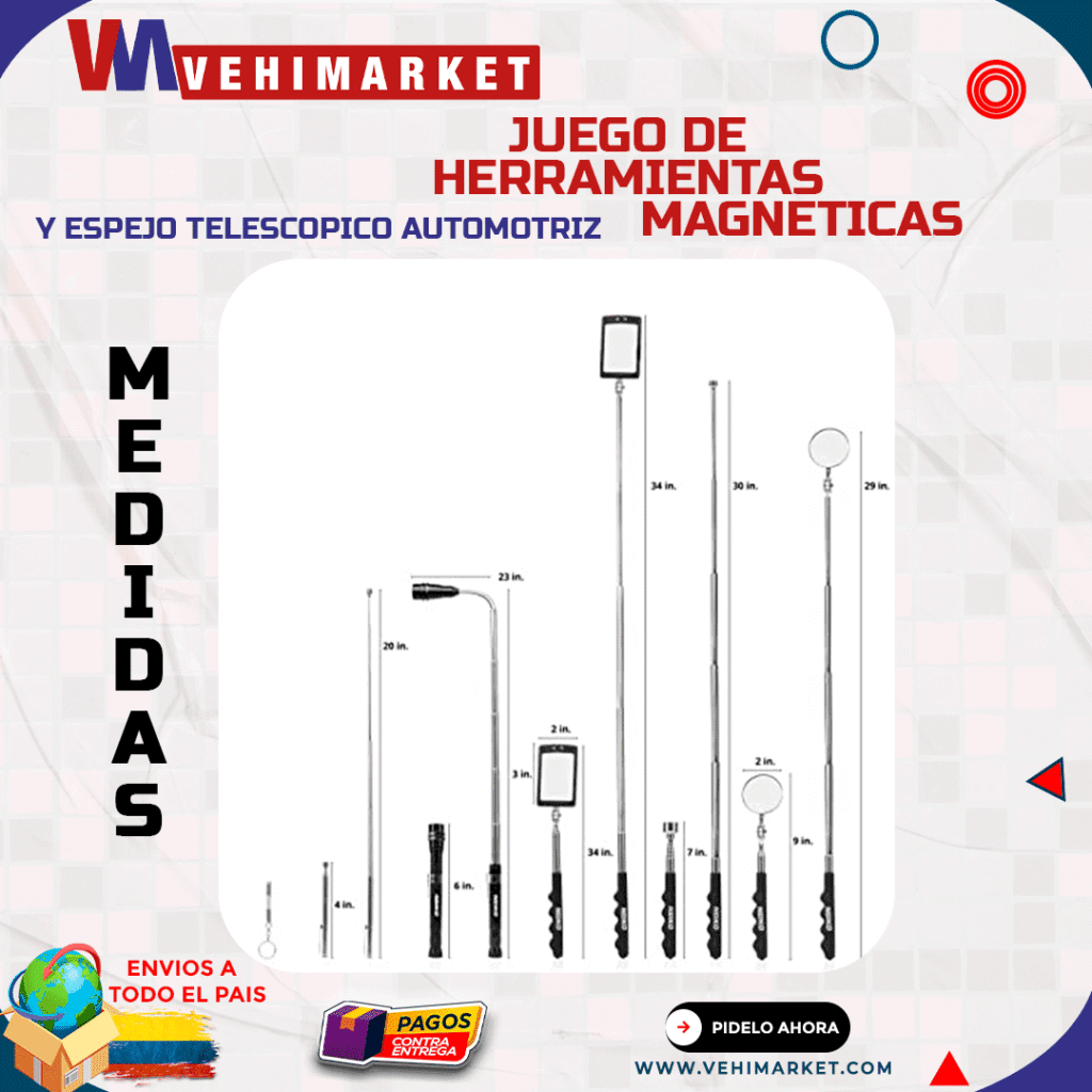 Juego de Herramientas Magnéticas y Espejo Telescopio Automotriz - Imagen 2