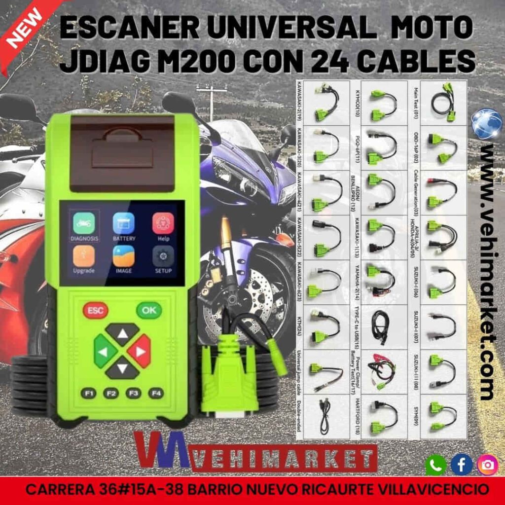 ESCANER UNIVERSAL MOTO JDIAG M200 CON 24 CABLES