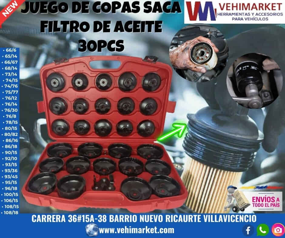JUEGO DE COPAS SACA FILTRO DE ACEITE 30PCS
