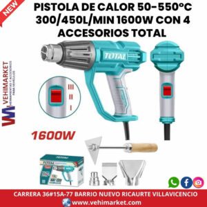 PISTOLA DE CALOR 50-550°C 300/450L/MIN 1600W CON 4 ACCESORIOS TOTAL
