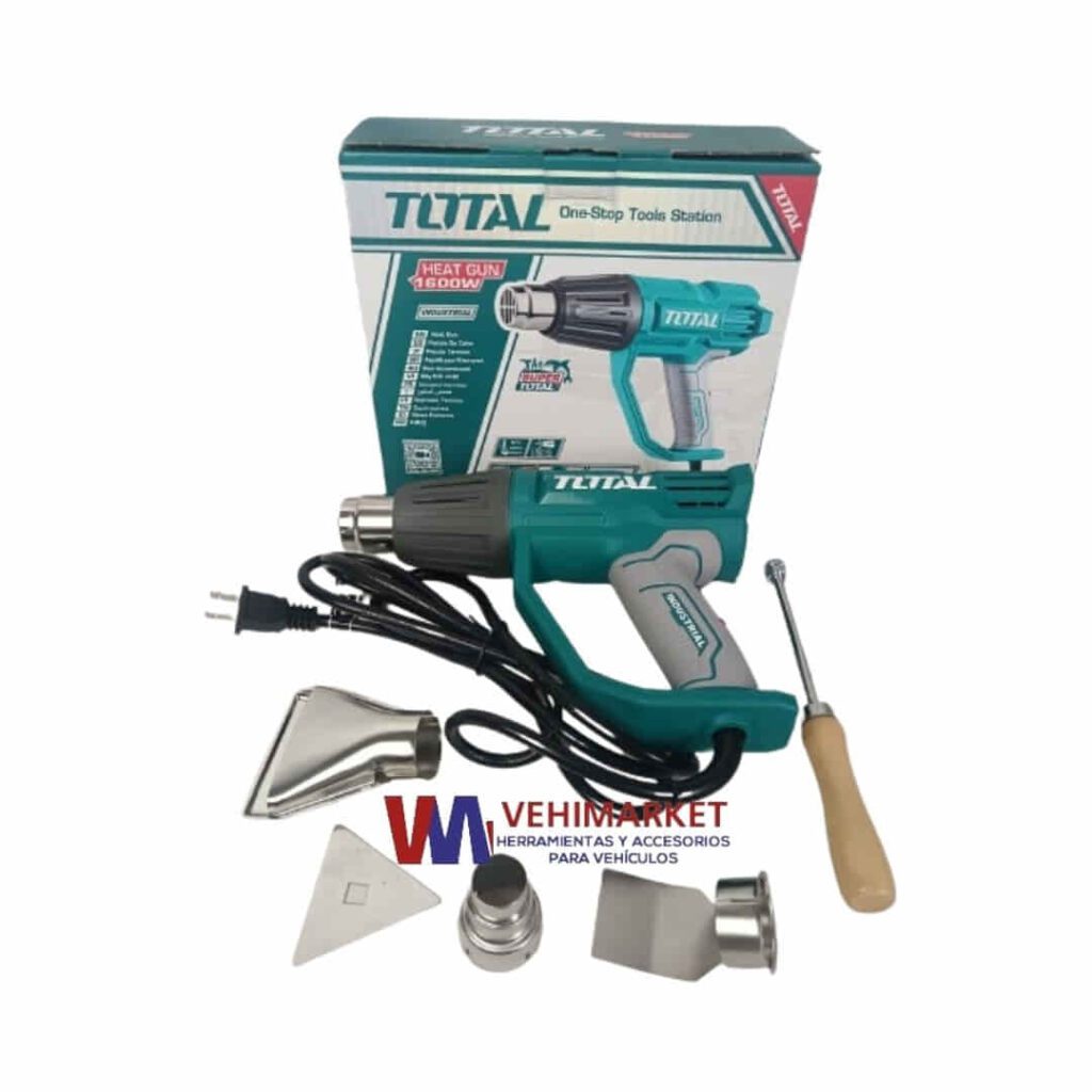 PISTOLA DE CALOR 50-550°C 300/450L/MIN 1600W CON 4 ACCESORIOS TOTAL