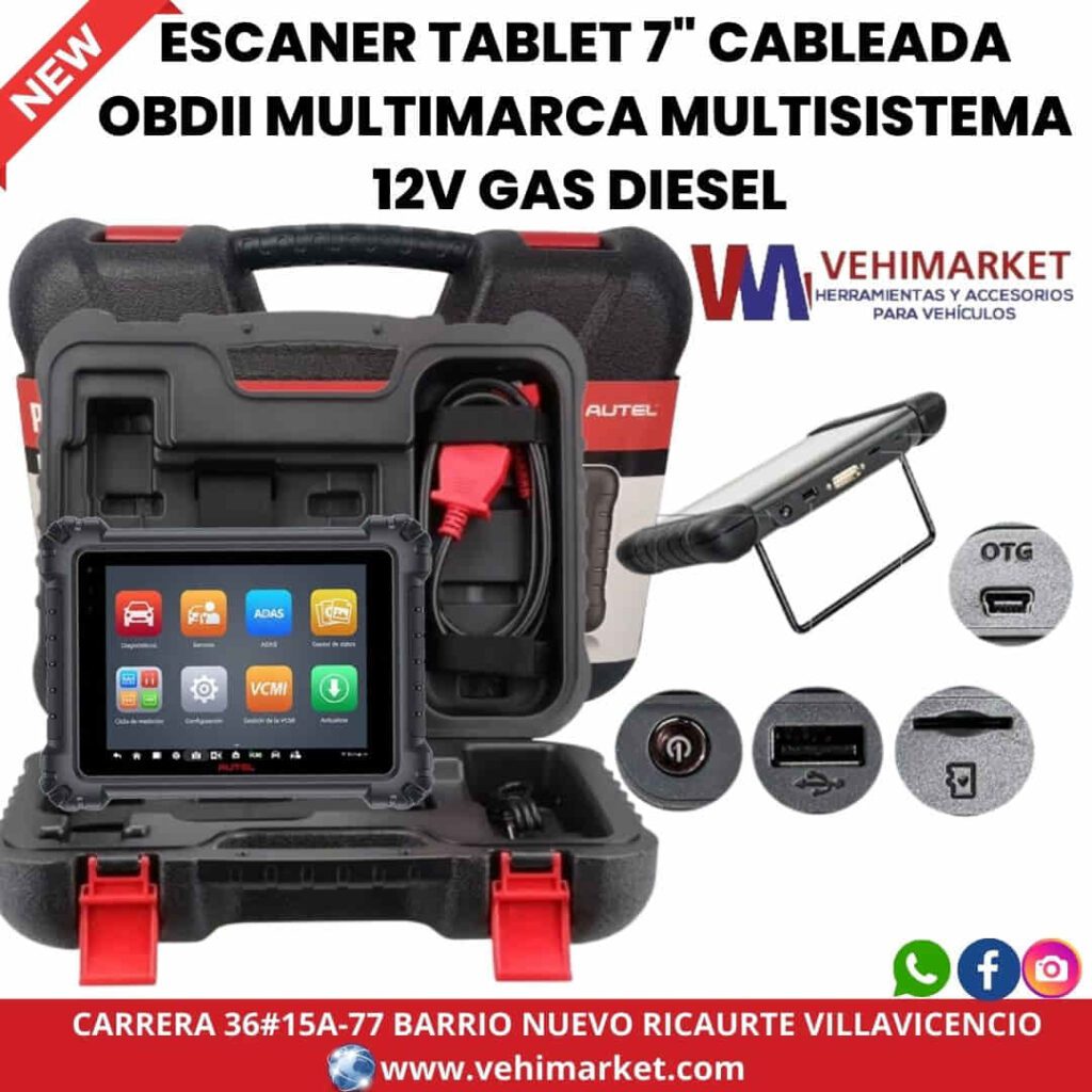 ESCANER TABLET 7" CABLEADA OBDII MULTIMARCA MULTISISTEMA 12V GAS DIESEL