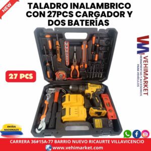 TALADRO INALAMBRICO CON 27PCS CARGADOR Y DOS BATERÍAS