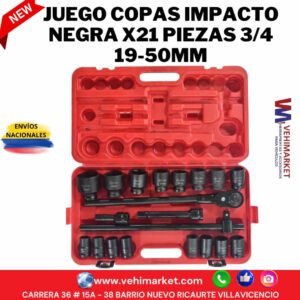 JUEGO COPAS IMPACTO NEGRA X21 PIEZAS 3/4 19-50MM