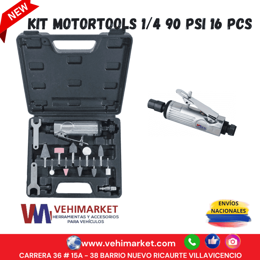 KIT MOTORTOOLS 1/4 90 PSI 16 PCS
