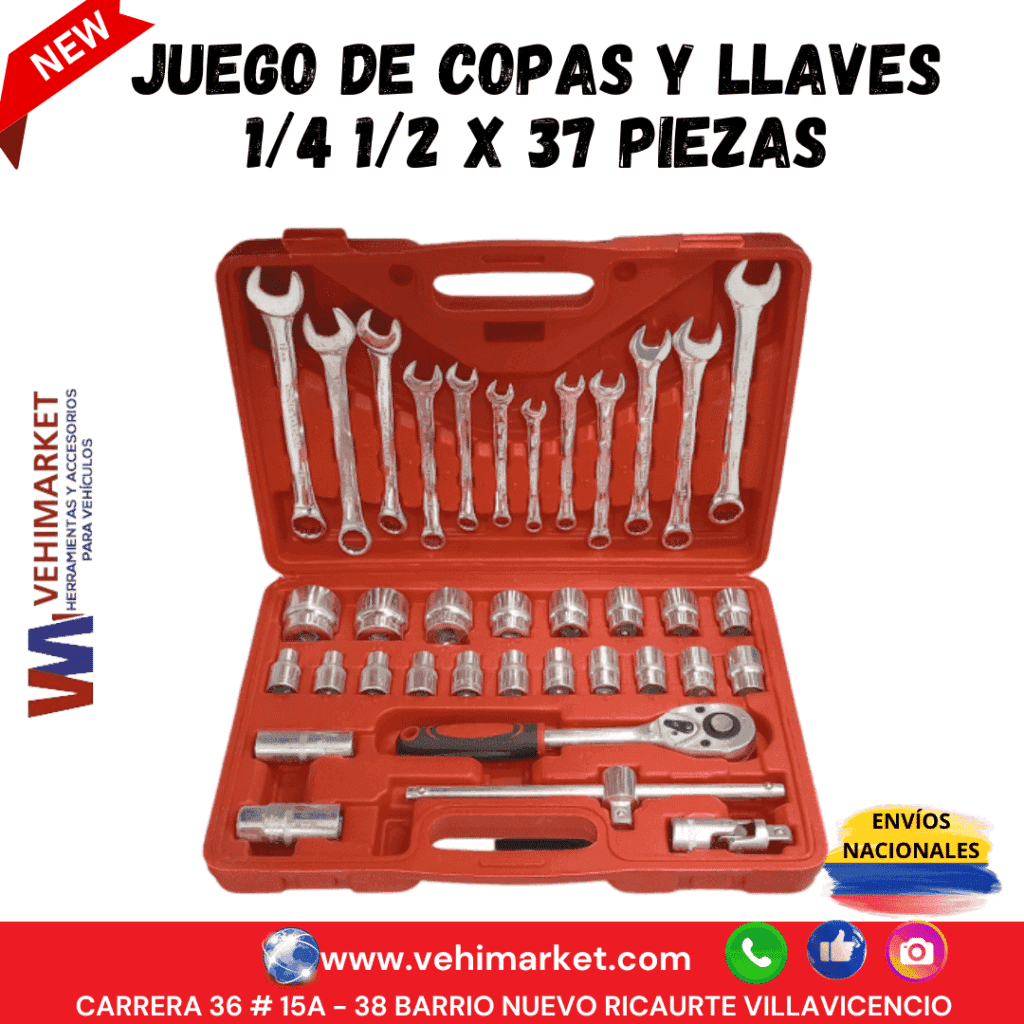 JUEGO DE COPAS Y LLAVES 1/4 1/2 X 37 PIEZAS