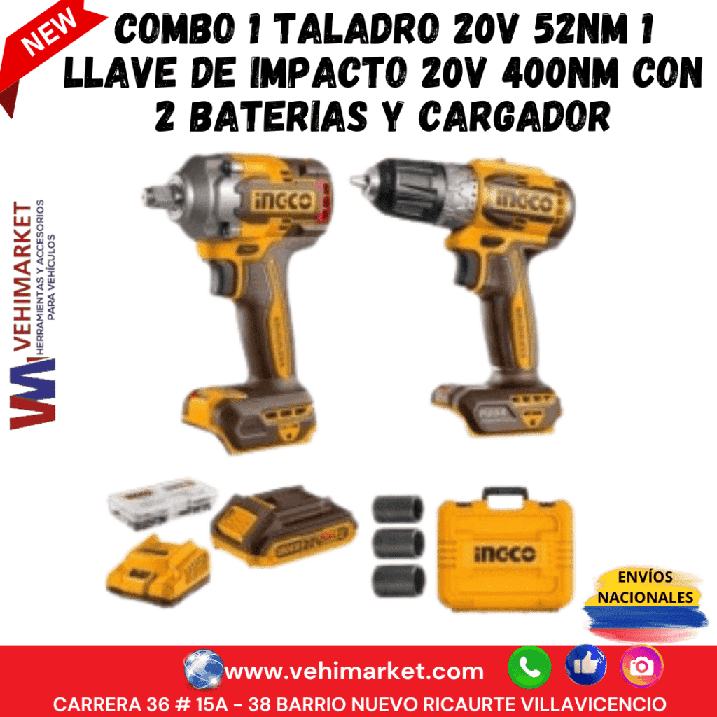 COMBO 1 TALADRO 1 LLAVE DE IMPACTO 2 BATERIAS Y CARGADOR