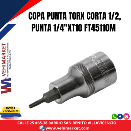 COPA PUNTA TORX CORTA 1/2, PUNTA 1/4″XT10