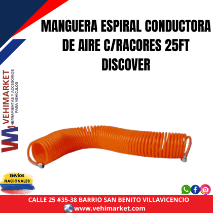 MANGUERA ESPIRAL CONDUCTORA DE AIRE C/RACORES 25FT- PU001 DISCOVER