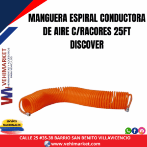 MANGUERA ESPIRAL CONDUCTORA DE AIRE C/RACORES 25FT- PU001 DISCOVER