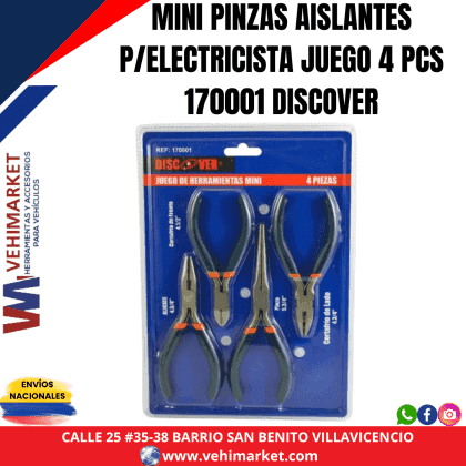 MINI PINZAS AISLANTES P/ELECTRICISTA JUEGO 4 PCS DISCOVER